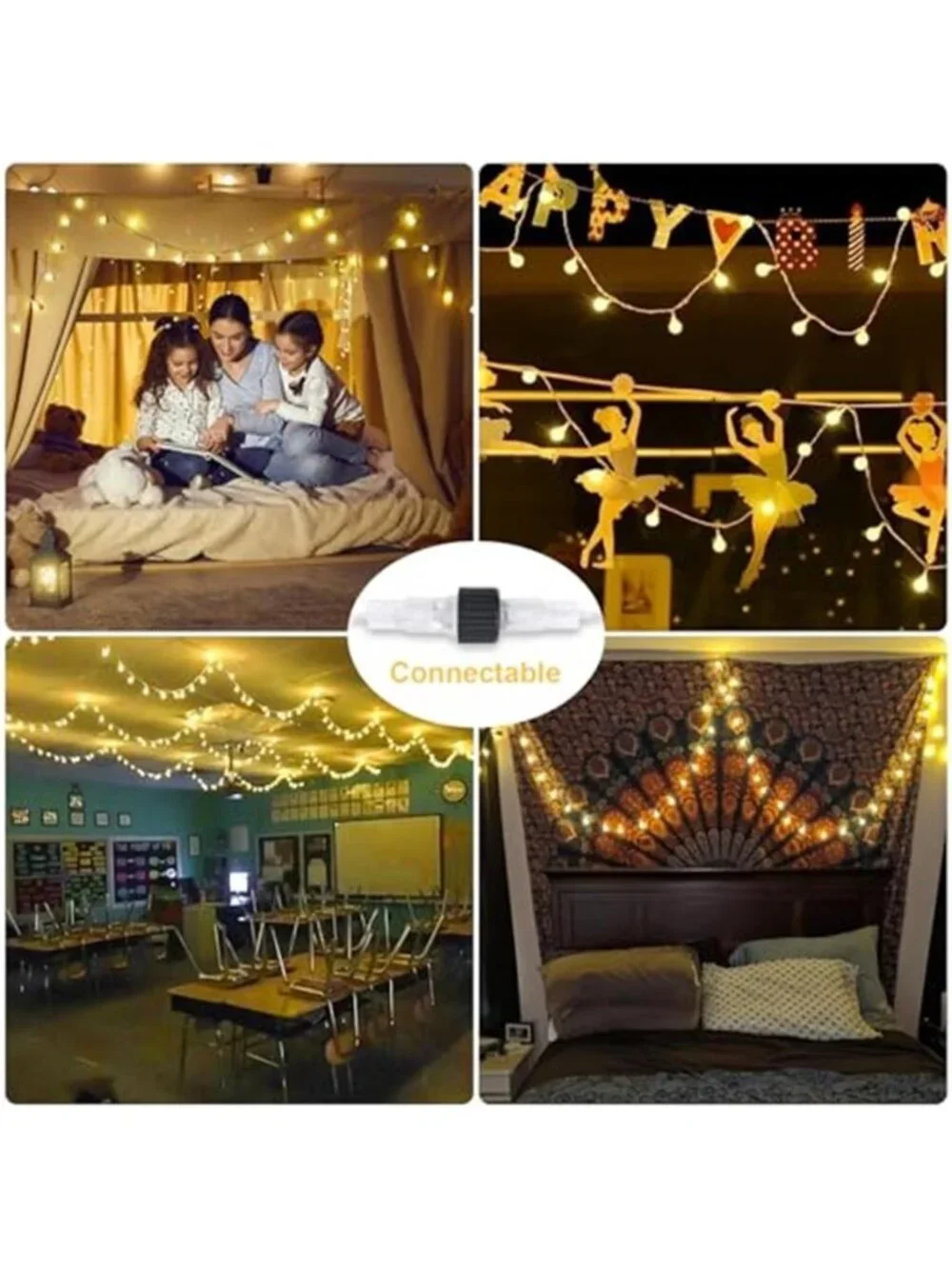 100 LED Connectable Globe String Lights Indoor Bedroom,33ft Warm White Lights